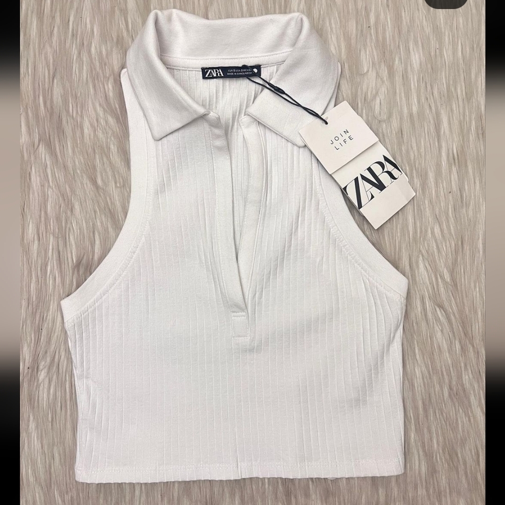 ZARA - Ribbed Polo Crop Top